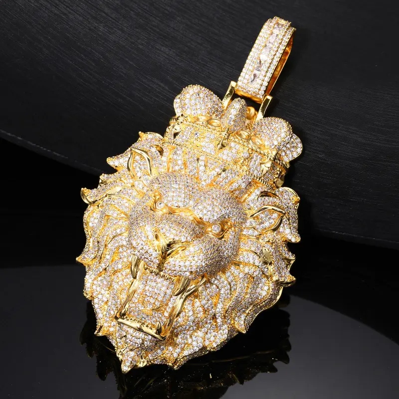 Male Heavy-Crafted Thick Copper Metal Coating King Crown Pendant Necklace - Iced Out Micro Pave Zircon Rhinestones Hip Hop Costume Jewelry, 2 Sizes, Streetwear Statement Piece, Hip Hop Crown Vibe Accessory
