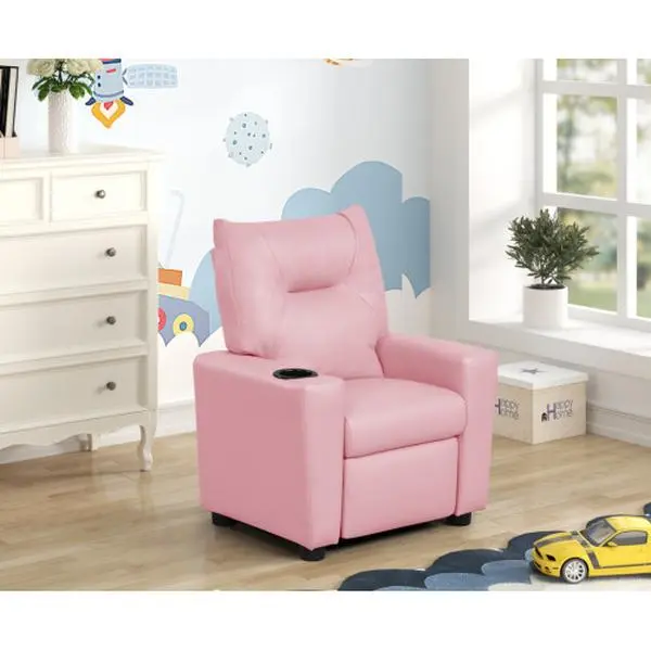 【Bellemave】Marisa 23" Pink PU Leather Kids Recliner Chair with Cupholder 【Bellemave】Marisa 23" Pink PU Leather Kids Recliner Chair with Cupholder