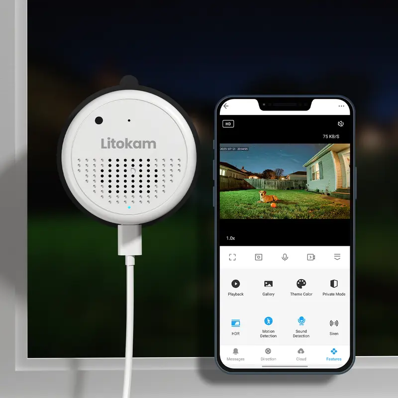 2K Litokam Window Camera, 5G&2.4GHz Indoor Cameras for Home Security with Al FULL Color Night Vision,alarm,and human motion detection,24/7 Recording with Micro SD(no included),Easy & Quick Install,high speed transmission,Support SD cards and cloud storage