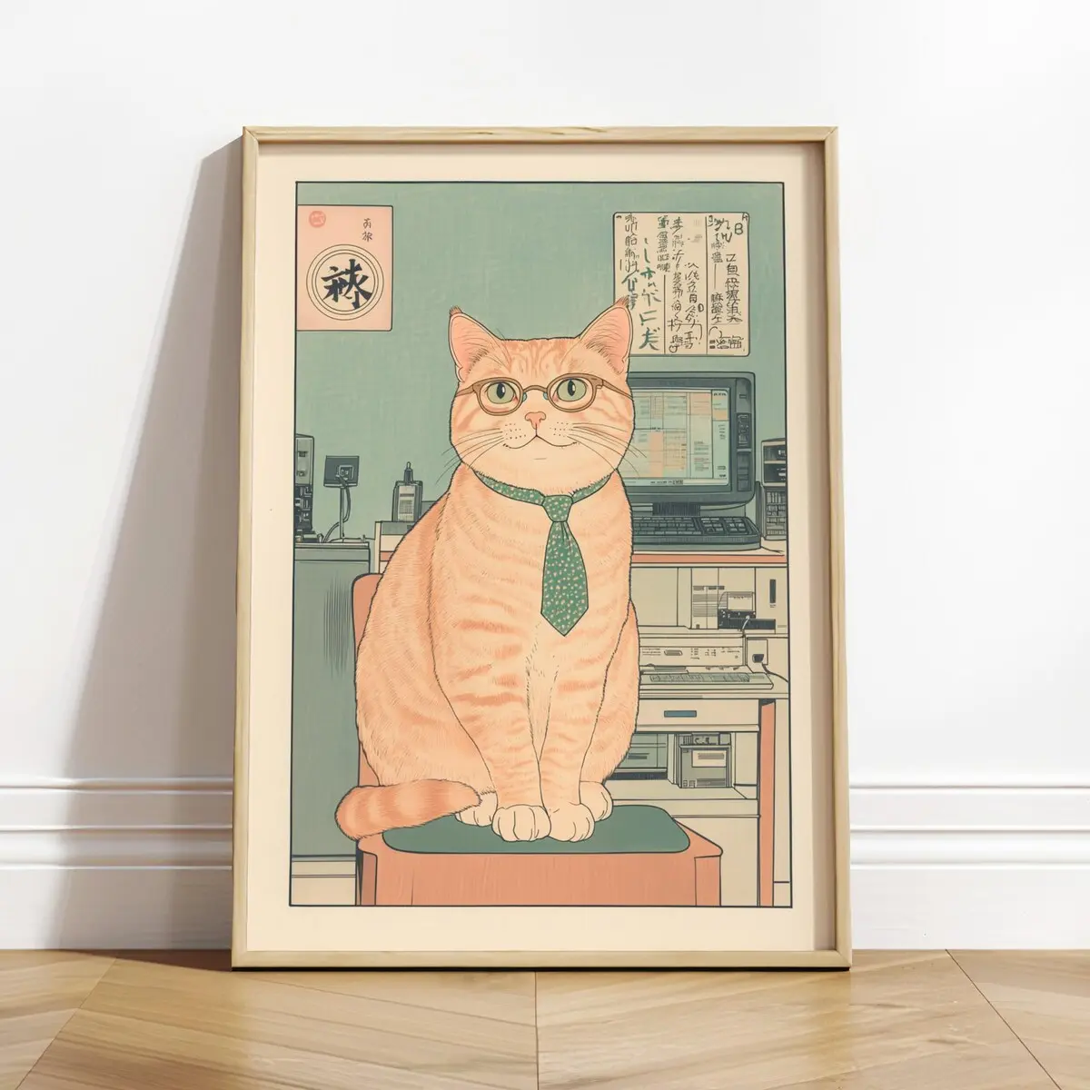 Programmer Tabby Cat Ukiyo-e Art: Geeky Computer Science Poster, Home Decor, Unframed