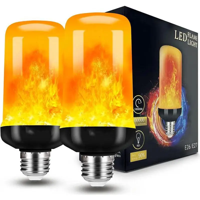 【Upgraded】 LED Flame Light Bulbs, 4 Modes Flickering Light Bulbs with Upside Down Effect, E26/E27 Flame Bulb for Halloween Christmas Party Patio Porch