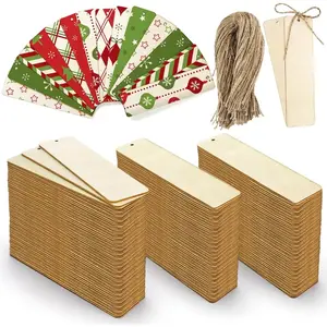 150 Pieces Wood Blank Bookmarks, DIY Wooden Craft Bookmark with Ropes, Unfinished Hanging Gift Tags Ornaments, Rectangle Crafts Blank for Christmas Wedding Birthday Party Decor, 4.7'' x 1.3''