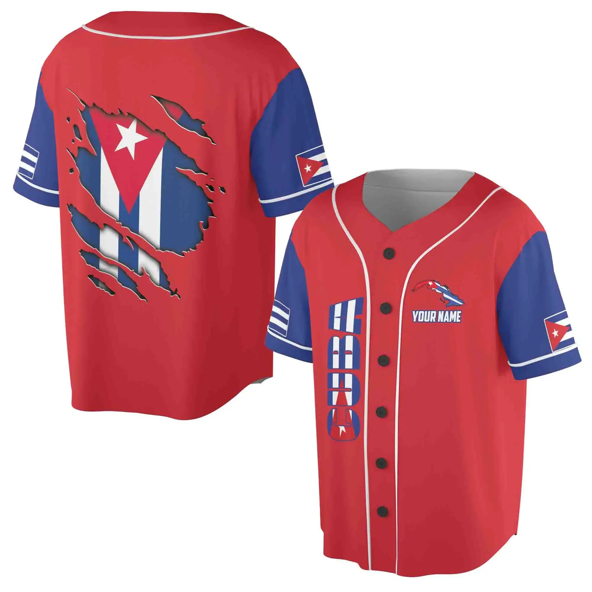Custom Name Cuba Flag Cuba Patriotic Baseball Jersey S-5XL
