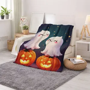 Cute Ghost and Pumpkin Halloween Blanket Soft Plush Throw for Cozy Home Decor and Outdoor Use Perfect for Adults and Teens Autumn Fall Season Gift Idea for Halloween Thanksgiving and Christmas Celebration
