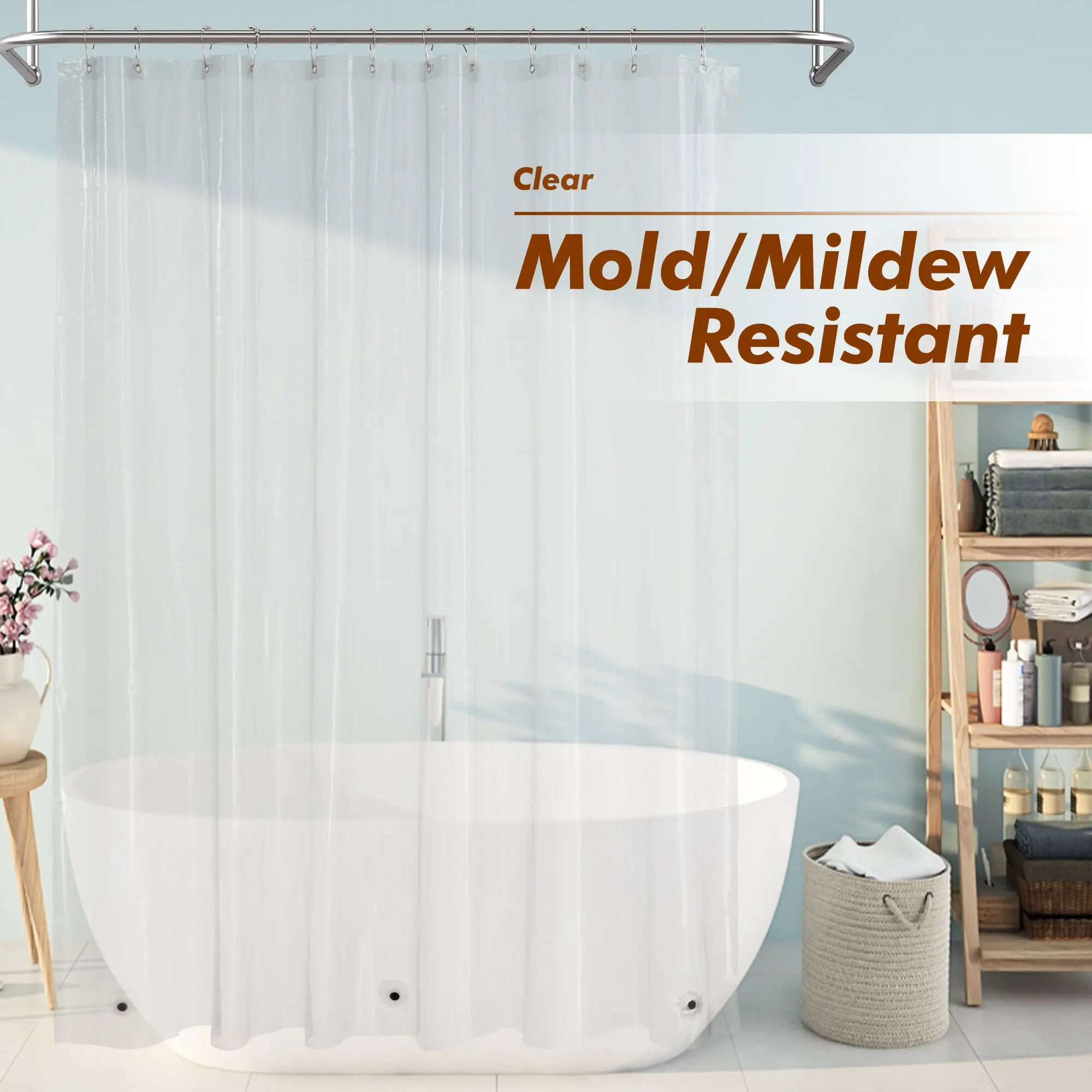 Mrs Awesome Waterproof PEVA Plastic Shower Curtain Liner Clear with Magnets Lightweight -72 x 72