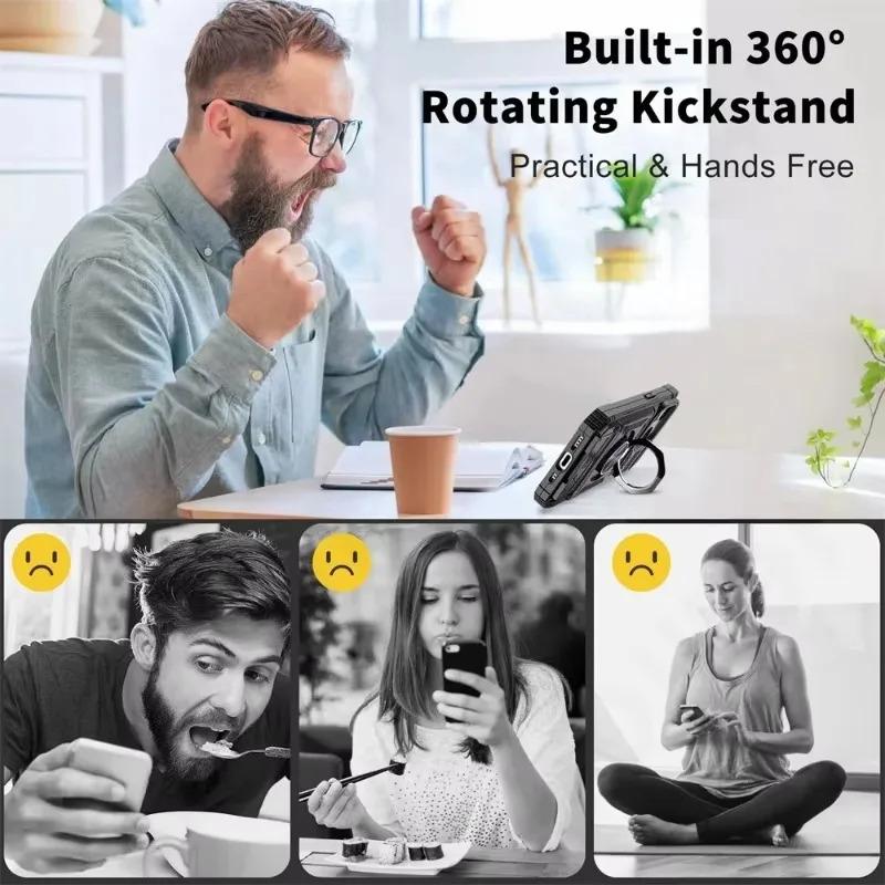 Military quality Case For iPhone 11 13 14 15 16 Pro Max Magnetic Rotated Ring Kickstand Heavy Duty Drop Protection Wallet Cover