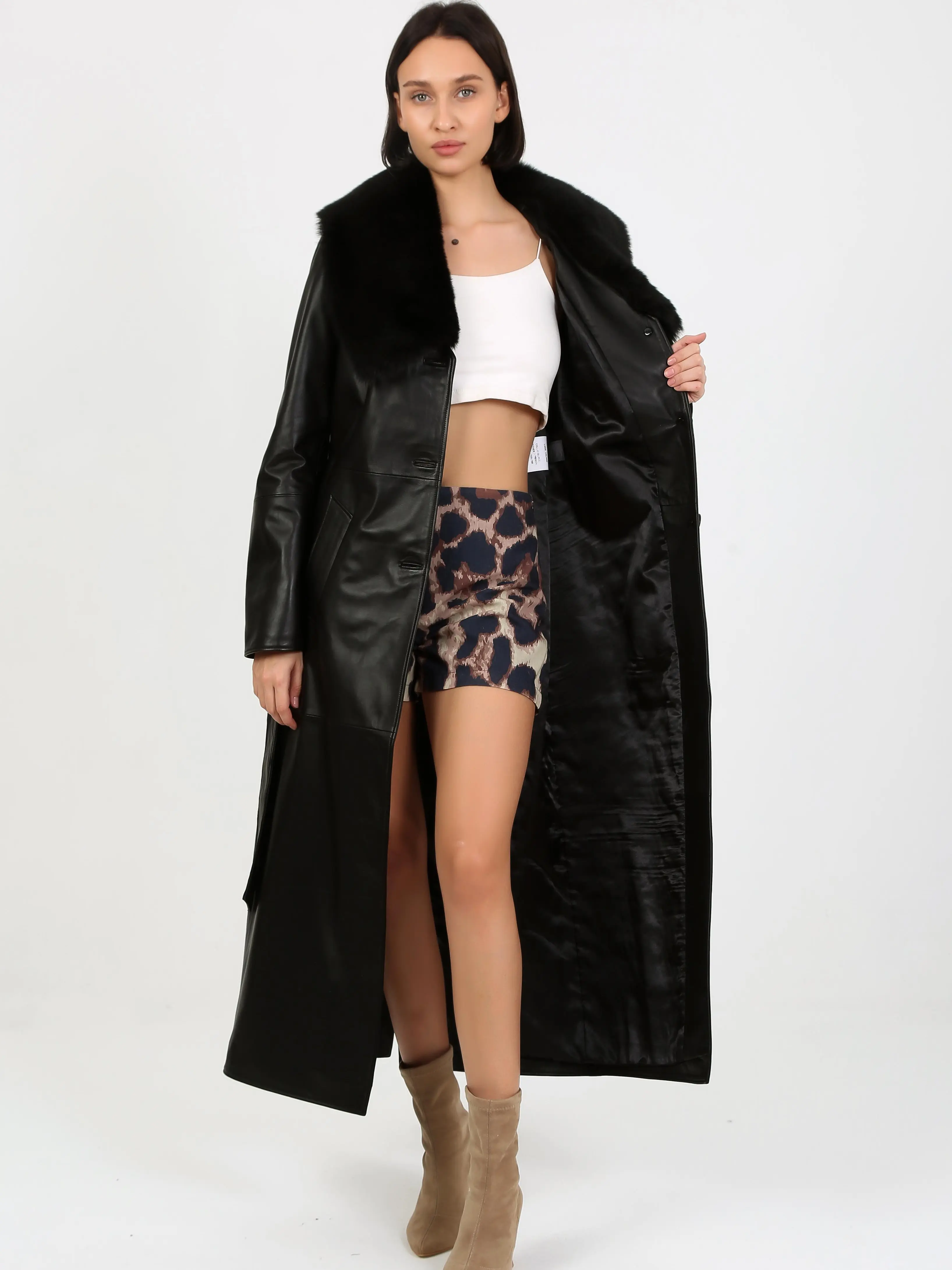 Women Black Lambskin Leather Trench Coat Womenswear Casual Elegant Jackets