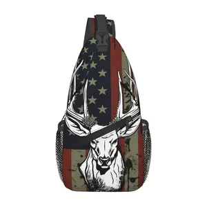 A Versatile Crossbody Chest  Featuring The American Flag And a Deer Hunting Design, Perfect for Hiking.This Durable Shoulder  Has a Large Capacity And Can Be Used for Various Activities Such As Shopping, Work, Leisure Travel, Beach Outings bag