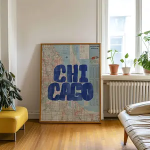 Chicago Wall Art,   Vintage Chicago Map Print, Apartment Art Dorm Room Decor, Minimalist Printable Trendy Art