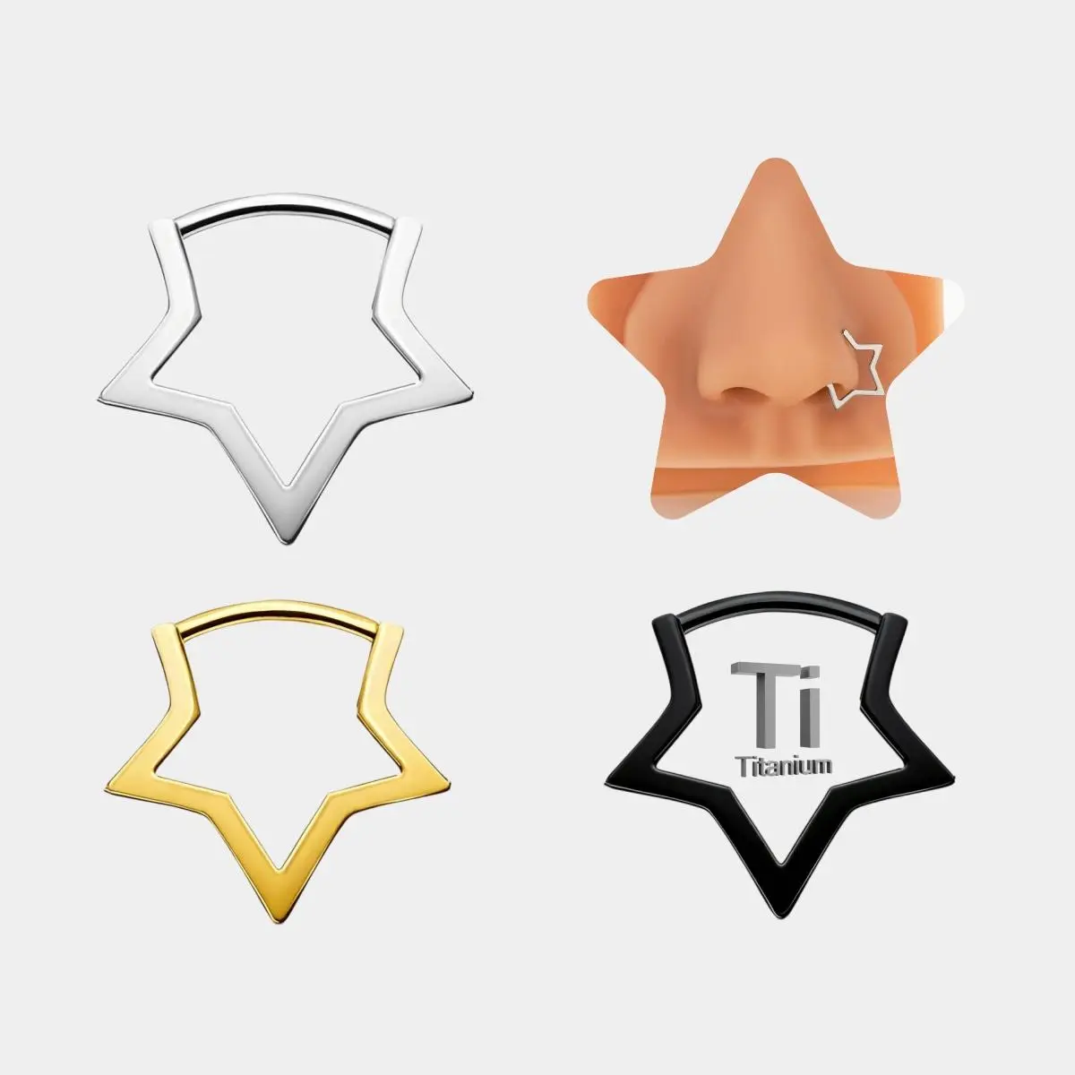 OUFER BODY JEWELRY Titanium Star Nose Piercing Hoop, 20G Hypoallergenic Ring for Sensitive Skin, 7mm-8mm Unisex Jewelry for Nose & Lobe