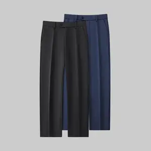 Two-piece set: single-pleat, drapey straight dress pants; minimalist Korean-style, light-mature business look; high-waisted, wrinkle-resistant, smooth fabric; button waist, side pockets; men’s long trousers for job interviews and commuting.