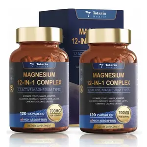 Magnesium Complex 700mg 12 in 1 Magnesium Supplement with Glycinate Citrate Malate Oxide Taurate Aspartate and Orotate for Relaxation Muscle Heart and Nerve Support Vegan 120 Capsules - 2 Pack