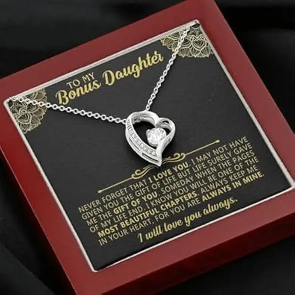 To My Bonus Daughter Necklace Gifts From Stepdad, Step Daughter Gifts From Stepmom Father Stepdaughter Necklace