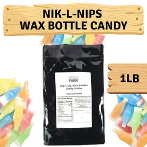 Airmont Farms Nik-L-Nips Vintage Wax Bottle Candy Drinks Filled with Flavored Syrups (Cherry, Orange, Lemon, Blue Raspberry, and Green Apple Flavors) 1 LB Pound Pack oodles wax candy gift tiktok candy holiday gift cozy Mini