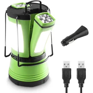 LED Camping Lantern Rechargeable, 600LM, Detachable Flashlight, Camping Essentials, Perfect Lantern Flashlight for Hurricane Emergency, Hiking, Fishing and More, USB Cable and Car Charger Included