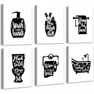 Frameless Bathroom Decor Wall Art, 6 Counts/set Funny Bathroom Sign, Small Toilet Sign Wall Decor, Wall Art for Home Bathroom Decor, Home Decor Accessory, Modern Home Decoration, Vintage Wall Art