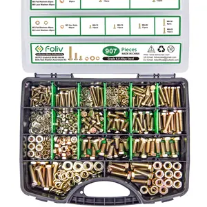 FOLIV 907/523 pcs Grade 8.8 Metric Bolt Assortment, M4 M5 M6 M8 Heavy Duty Bolts and Nuts Kit, Yellow Zinc Plated, Length from 12-30mm ver  x  bolts Christmas & New Year Gift Ideas Hardware Washers Alloy Steel