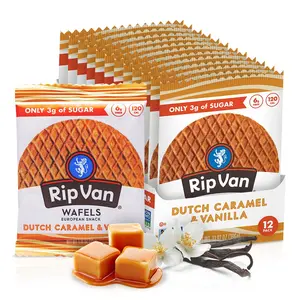 Van Wafels Dutch Caramel Vanilla Stroopwafels, Healthy Snacks, NonGMO, Low Calorie, Low Sugar (3g), Office Snacks, Keto Friendly, 12 Count