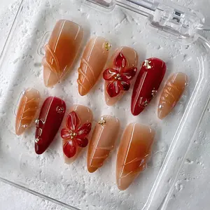 NailPhoria MAPLE SYRUP - Handmade Press-On Nails | Reusable, Salon-Quality, Long-Lasting, Glossy Design