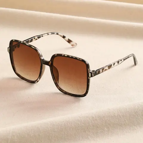 Unisex Street Trend Leopard Print Plastic Sunglasses As Summer Outfits 2024, Trendy Square Frame Sunglasses for Everyday Use, Fashionable Sunglasses, Leopard Pattern Sunglasses
