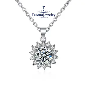 【L-012】S925 Moissanite Necklace, Sunflower Shape Lady's Favorite, Fashion Accessories for Daily Wear Party Holiday, Unique and Elegant Design Gift Jewelry For Girlfriend