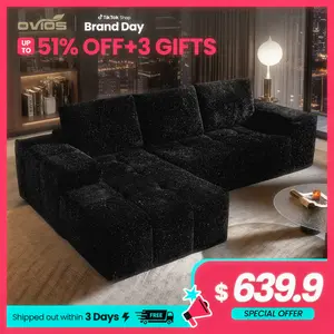 【2 Packages Shipping】Ovios 115" Oversized Galaxy Stardust Shimmer Plush Modular Sofa with Chaise, No Assembly Required - Boneless L Shaped Sectional Sofa Couch Bed with Flexible Configuration - Pillows Included
