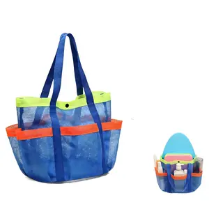 Foldable Mesh Beach Bag, Waterproof & Sandproof Design, 6-Pocket Multilayer Storage, Ideal for Swimming, Pool, Travel, Vacation Essentials