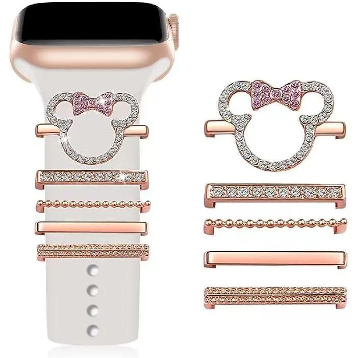 Watch Band Charms, Elevate Your Watch Strap with Stylish Decorative Rings Compatible with  Watch Band for iWatch Series 9 8 7 6 5 4 3 2 1, Cute Watch Charms Metal Diamond (No Band