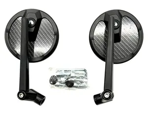 Mirror Set, Round Face, 100mm with Tinting, Carbon Fiber Back and Black Stem, Fully Adjustable (Part #16121) Fits All Models, Requires Handlebar Mounts