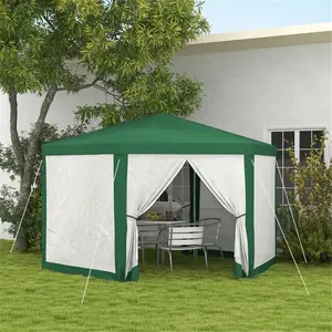13' x 11' Outdoor Party Tent, Hexagon Sun Shade Shelter Canopy with Protective Mesh Screen Sidewalls, Ropes & Stakes
