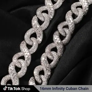16mm Infinity Chain Bling Iced out Zirconia Necklace Hip Hop Jewelry for Men Gift Daily Wear Accessory(Sheet)