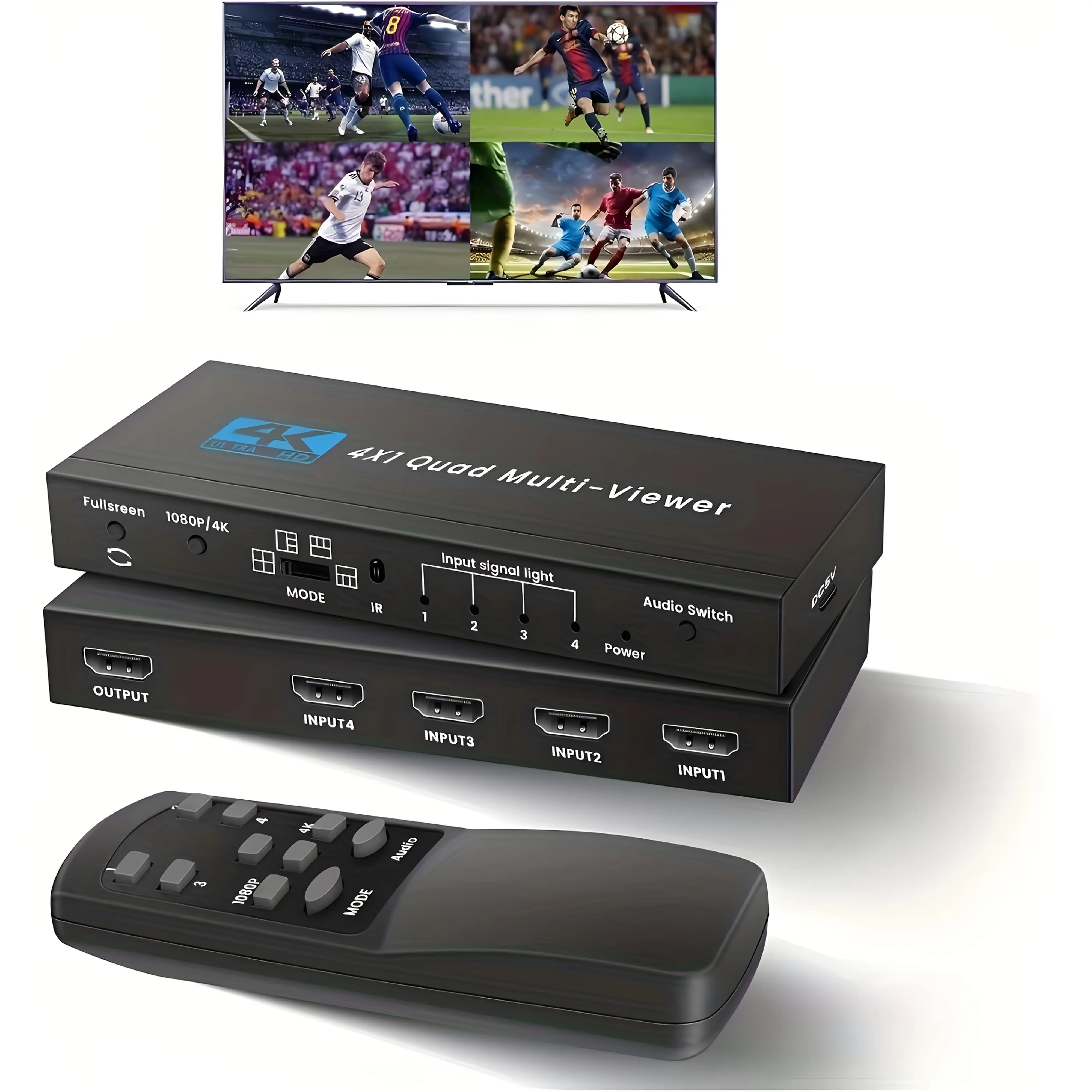 HDMI Multiviewer Switch 4x1 Seamless Switcher Quad Multi-Viewer HDMI Switcher 4 in 1 Out Supports 4K HD,1080p 60Hz,Upgrade 9 Display Modes with IR Remote for Security Camera and Gaming Consoles