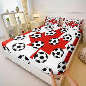 Aesthetic Canada Soccer Fitted Sheet Set, 3 Piece All Season Bed Sheet with Pillowcases, Canadian Flag Themed Bedroom Decor