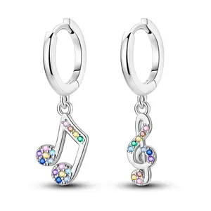 Rainbow Music Note Hoop Earrings 925 Sterling Silver,Asymmetrical Treble Clef & Note Charms For Music Lovers, Birthday/Back to School/Pride Gifts,Daily Wear Women's Earrings