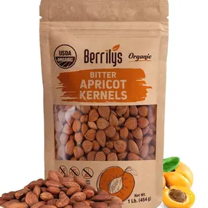 Berrilys Organic Bitter Apricot Kernels - USDA Certified Organic Bitter Apricot Seeds - Natural & Non-GMO, Premium Quality Kernals, No Sulfur or Additives - 16 oz