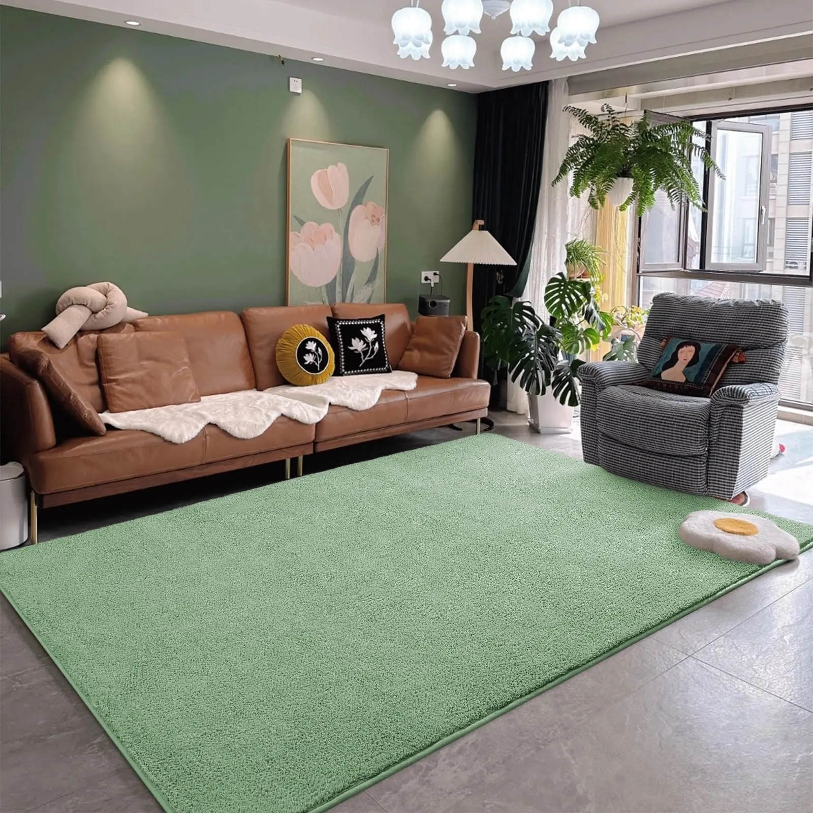 Sage Green Large Soft Modern Area Rugs for Living Room Bedroom,  Thickened Memory Foam Indoor Solid Minimalist Carpets, Non-Slip Comfy Rug for Boys Girls Nursery Room Home Decor, 4x6,5x7 Feet