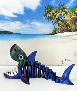 Articulated Skeleton Shark, 3D Printed Sea Animal Creature, 7.75" Posable Shark Executive Desk Toy, Stress Relief Toy