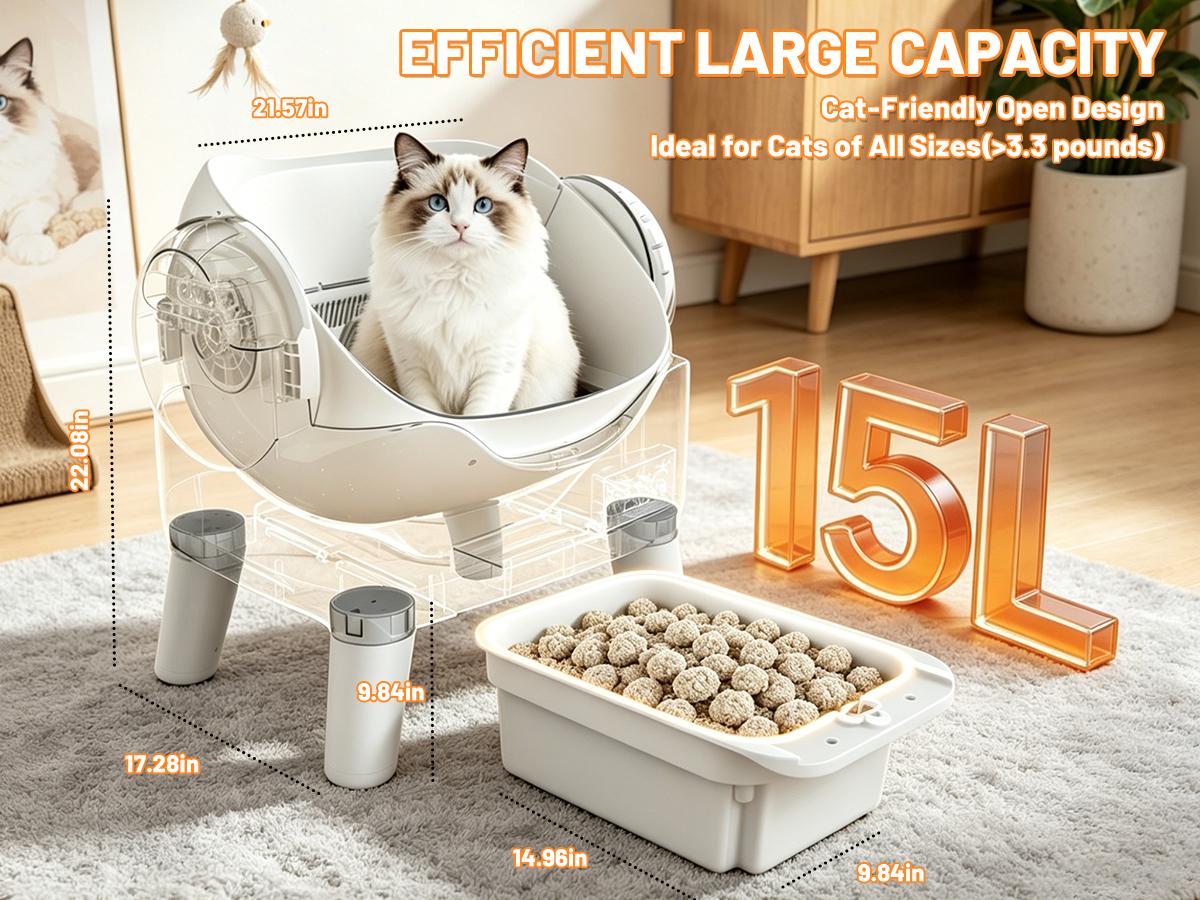 Smart Self-Cleaning Cat Litter Box | Automatic Litter Robot Box, Large Open-Top, Anti-Pinch & Safety Sensors, Easy Step for Senior Cats, Multi-Cat Friendly, Indoor Pet Hack #SummerVibes #PetLovers