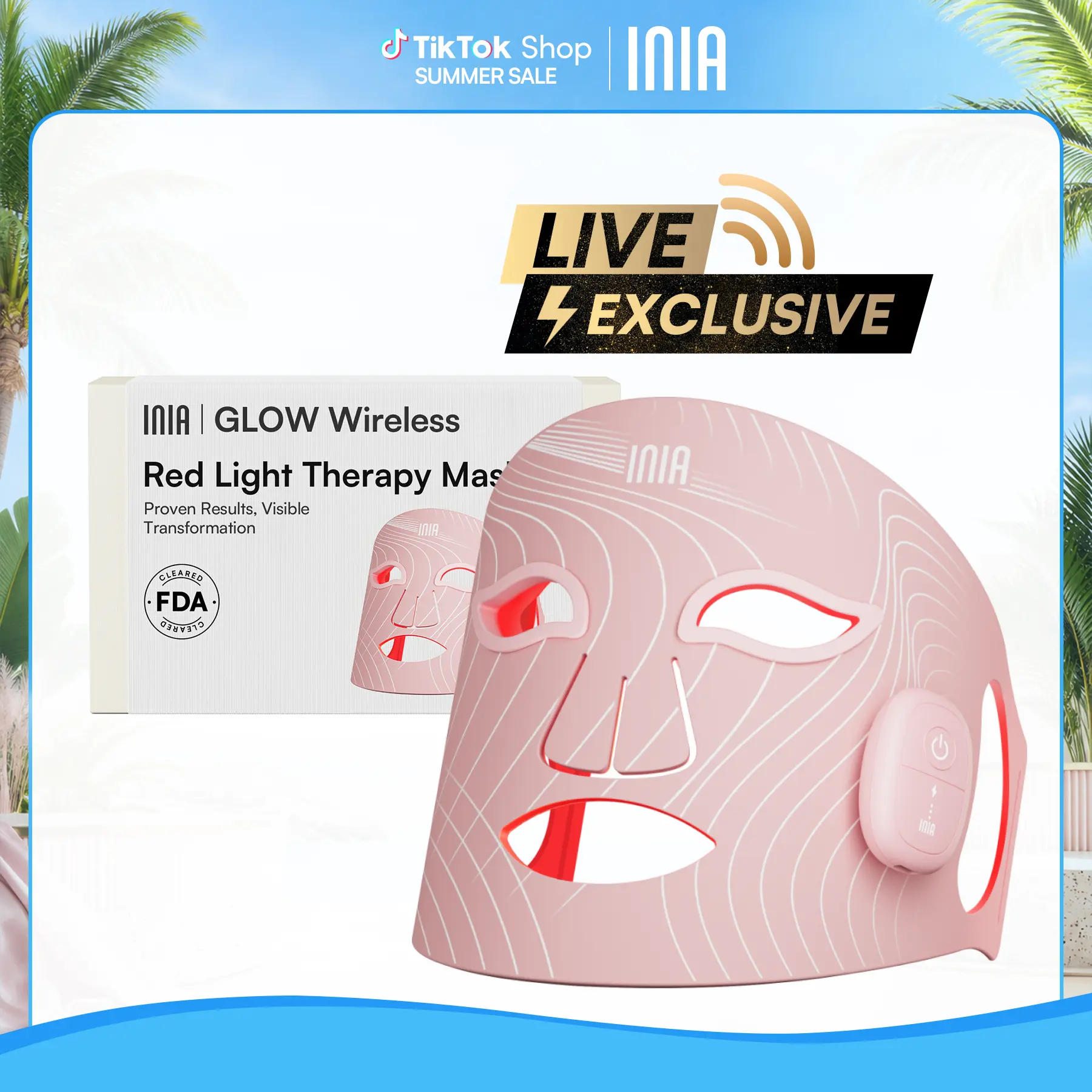 【LIVE EXCLUSIVE】INIA GLOW Wireless LED Face Mask, 2-Year Warranty, Portable and Rechargeable for LED Facial Mask Skincare at Home and Travel, The Ultimate Gift Choice for this Season，Summer Travel Accessories