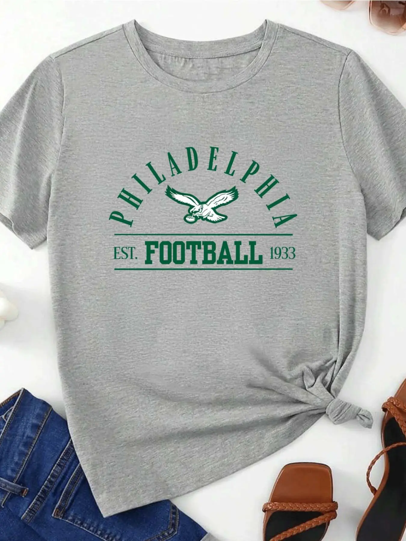 Philadelphia Eagles Print Women's Short Sleeve Top, Fitted Street Style, All Seasons, New 2026 Model, Regular Fit
