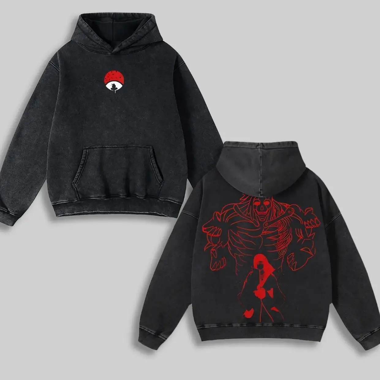 Retro Heavy Limited Itachi Sasunoo - Naruto Anime Double Printed Vintage Washed Hoodie Unisex Oversize Anime Manga Washed Heavyweight Cotton Hoodie 3BK