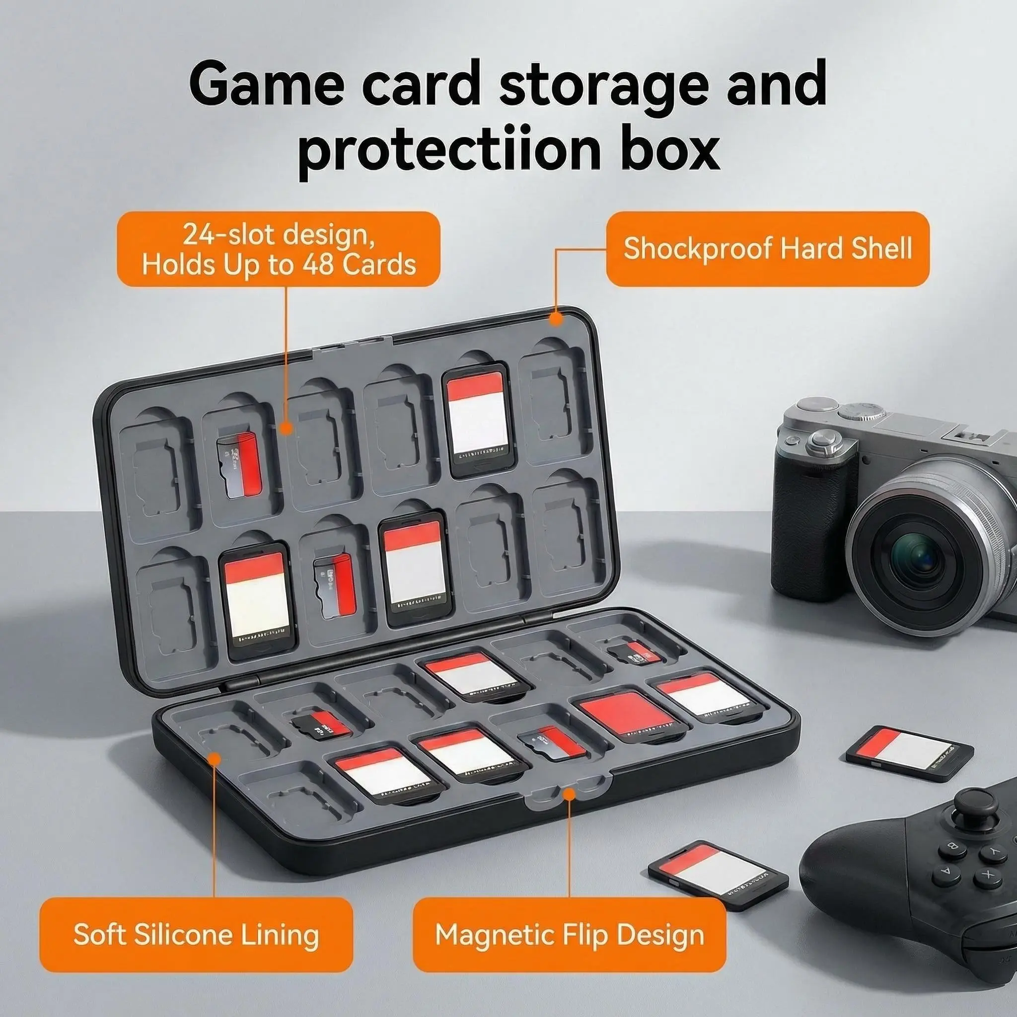 Game Memory Card Storage Case - Foldable Magnetic Closure, Large Capacity, Dustproof, Portable Organizer for Trading Card Storage, Cards Storage