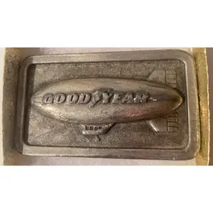Vintage 1974 Metal Belt Buckle, Goodyear Blimp, Nice Design, 3 1/2" x 2", Quality, Made in USA, Heavy Duty, Fashion, Belts, Shelf Display, Collectible Belt Buckle