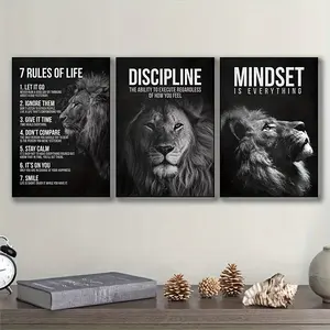 [Set of 3 Inspirational Lion King] Inspirational Lion King Canvas Poster Prints, Set of 3, Frameless Motivational Wall Art for Home Office, Living Room, Bedroom - Art Deco, Classic, Contemporary Styles, Animal Print Theme, Indoor Portrait Orientation