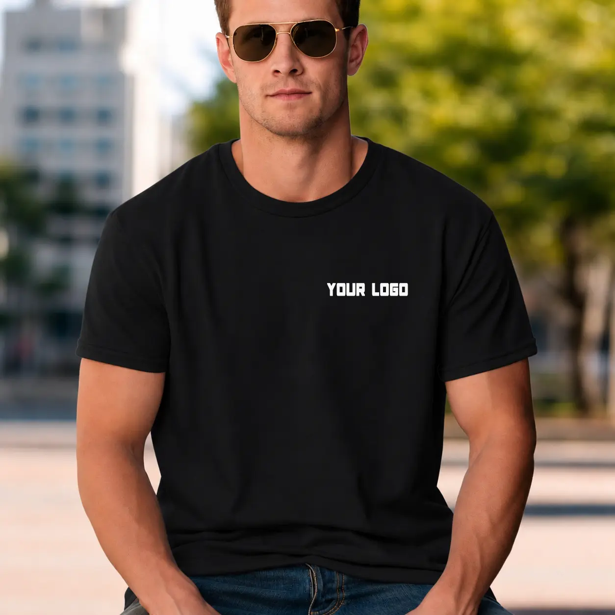 Custom Logo, Name Men's Black T-shirt. Gildan Cotton Graphic Tee