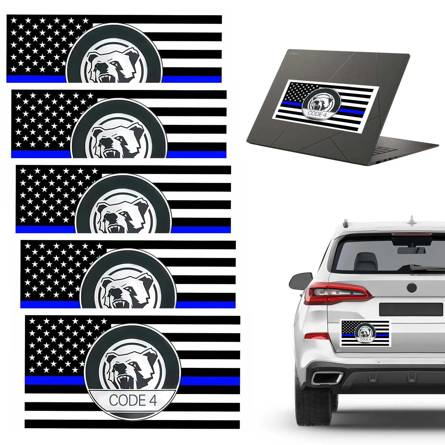 Thin Blue line Sticker Code 4, American Flag Thin Blue Line Car Decal, Police Support Stickers, American Flag Thin Blue Line Decal, for Cars Trucks Wi