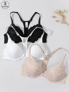 3pcs French design lace bra Bralette Beautiful back commuter style Gathering up anti sagging Adjustable straps support underwear