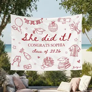 [Copy of] Personalized Graduation Party Banner, She Did It Graduation Decor, Class of 2026 Gift, Graduation Backdrop, Grad Party Tapestry Decoration