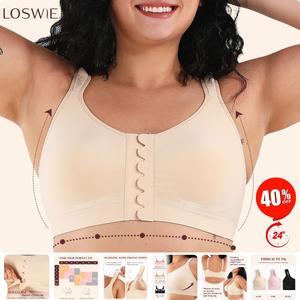 LOSWIE Front Closure Bras For Women & Wireless Lingerie Top For Daily Wear, Supportive Bra Push Up, Comfort Soft No Underwire Full Coverage,Adjustable Straps,Fixed Pad,Minimizer Bra Women Minimalist Basic Underwear Womenswear