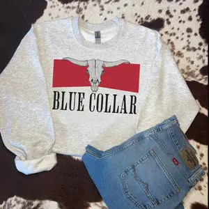 Wranglin’ Blue Collar Cowboys Bull Crew Sweatshirt, western clothing, crewneck western outfits women’s clothes, western cowgirl stuff, western tops graphic t-shirts, country western tees women, sweatshirts for women, graphic tee women country clothing